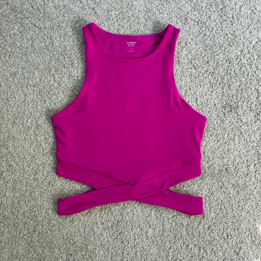 Express Fuchsia Sleeveless Crop Top with Cutout Details